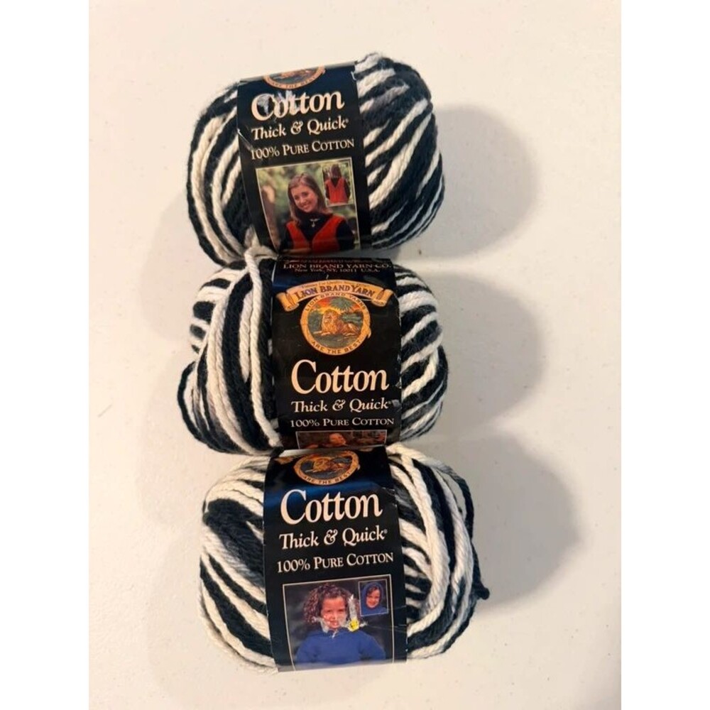 Vintage Lion Brand Cotton Yarn- Lot of 3 Skeins 6 oz- Salt & Pepper- NWT